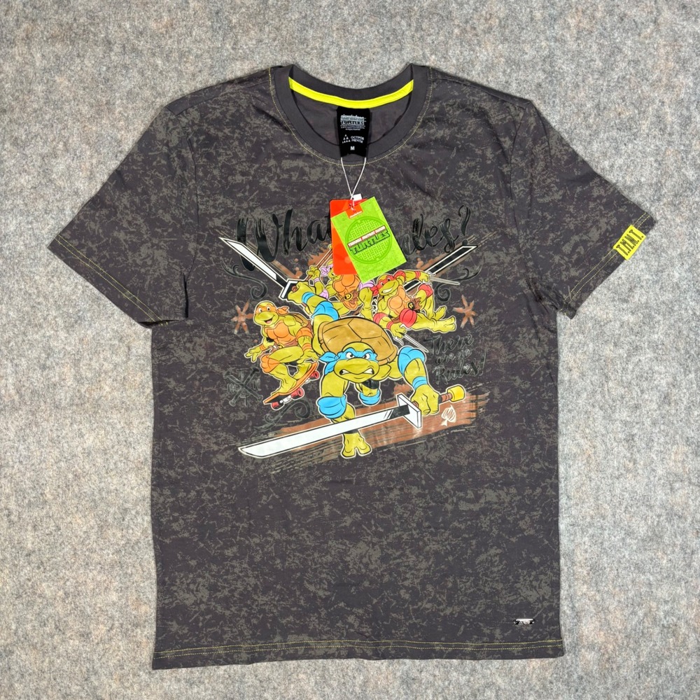 Nickelodeon TMNT Graphic T-Shirt Mens M Grey New Ninja Turtles Marbled Tee NWT
